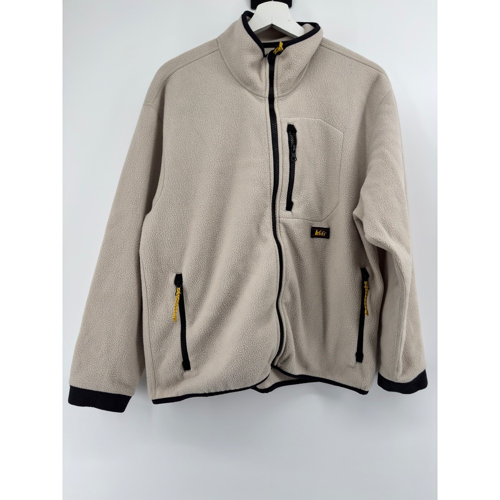 REI Womens Fleece Jacket Medium Oatmeal Beige Full Zip Outdoor Hiking Layer